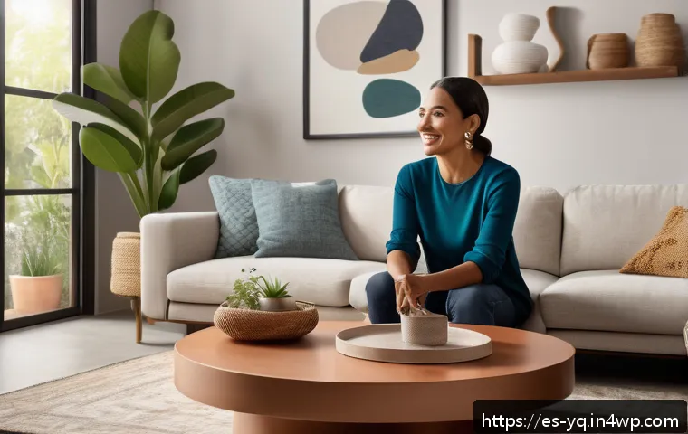 음성 인터페이스 설계의 최적화 전략 - A modern Spanish living room setting with a middle-aged Hispanic woman interacting naturally with a ...